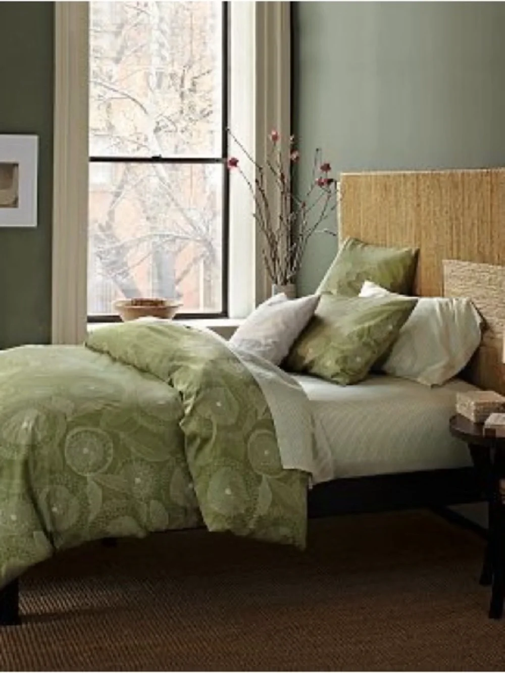 West Elm Olive Green Sunflower Floral King Cotton Duvet